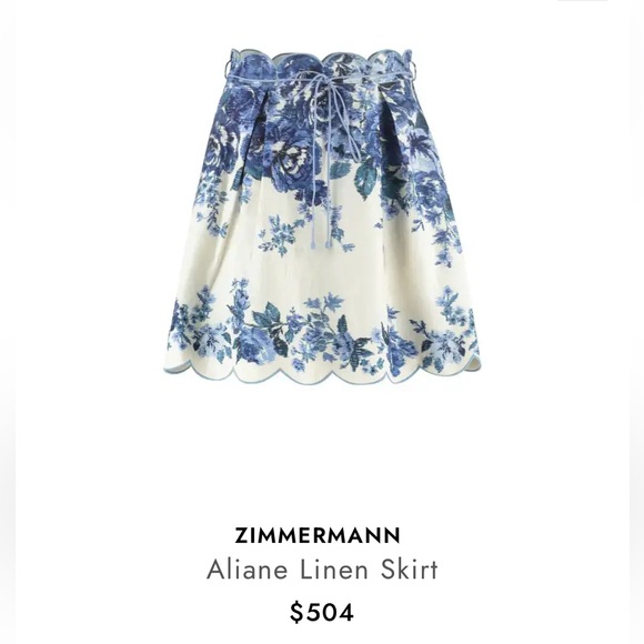 ZIMMERMANN Aliane Scallop Skirt in Blue Floral ✨NWT - Picture 9 of 9
